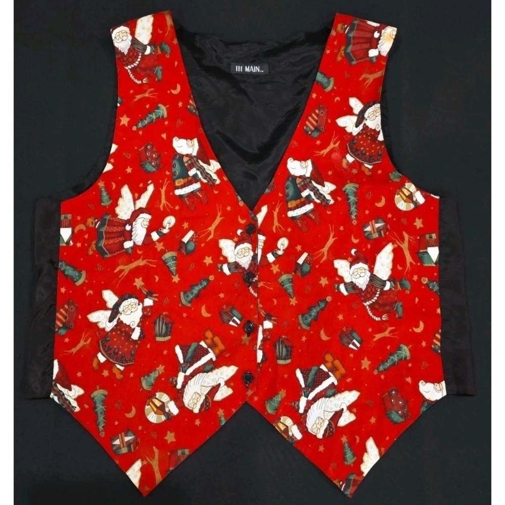 Vtg 90s Santa's Vest Mary Engelbreit Style Christmas 1X